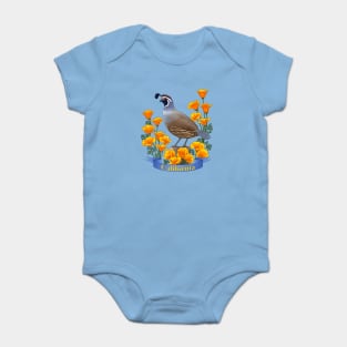 California State Bird Quail and Poppy Flower Baby Bodysuit